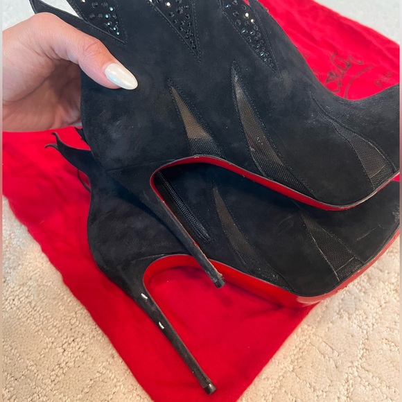 Christian Louboutin Booty FOLLETTERIA FLAME 100MM sz 36.5 in Black - Picture 2 of 6